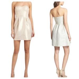 Aidan Mattox Dress Strapless Mini Jacquard Metallic Glitter Party Gold Champagne